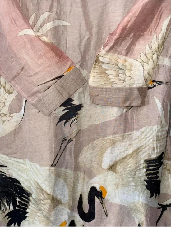 One Hundred Stars Light Pink Crane Print Satin Robe - Picture 4 of 8